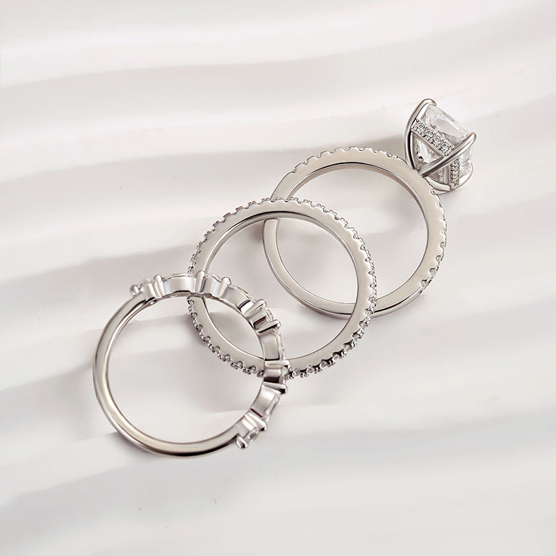3PC Wedding Set Elegant 3.5 Carat Radiant Cut Simulated Diamond Engagement Ring with Round & Marquise Accents Bands