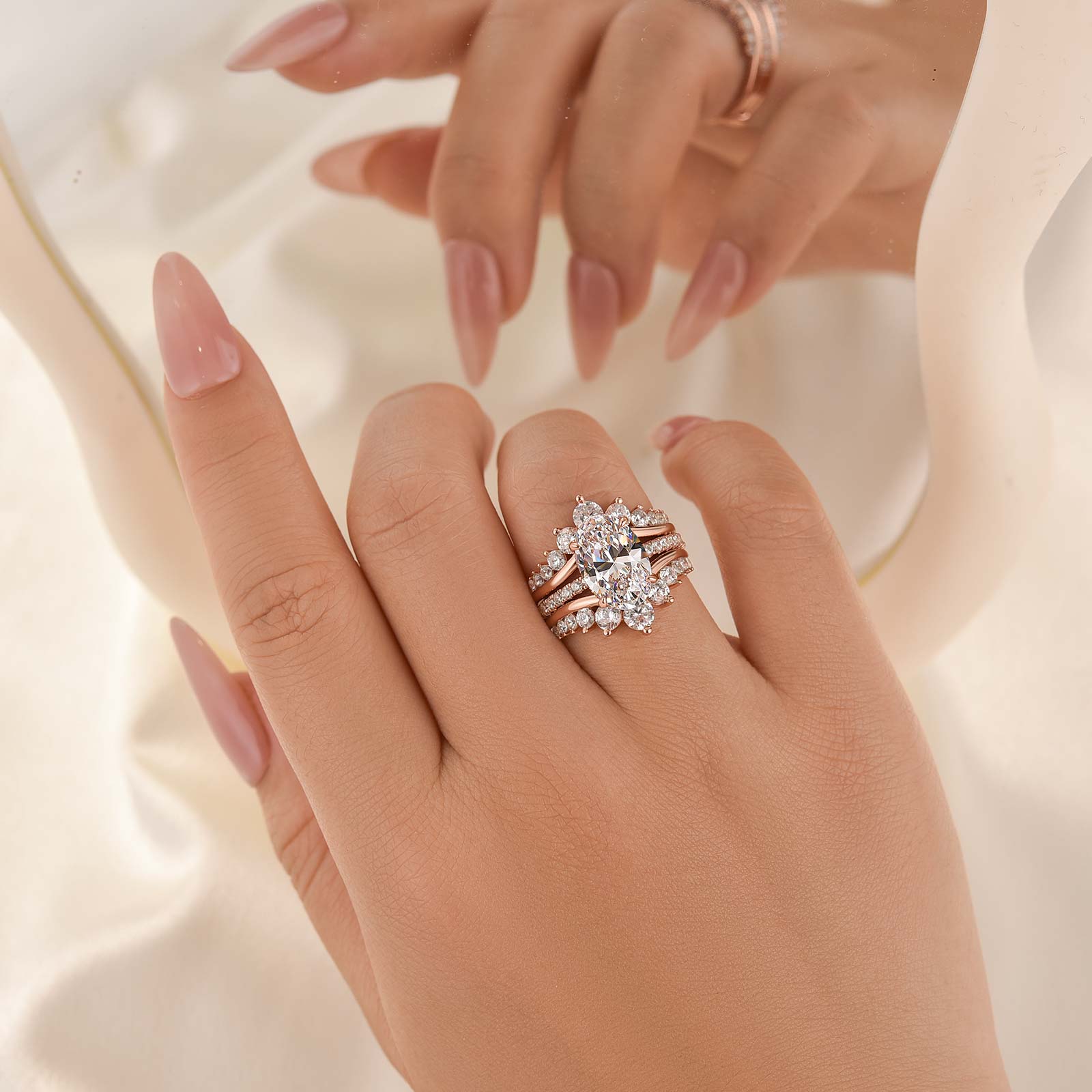 Exclusive 4.0Ct Oval Cut Wedding Ring Set Travel Ring With Jacket Wedding Band