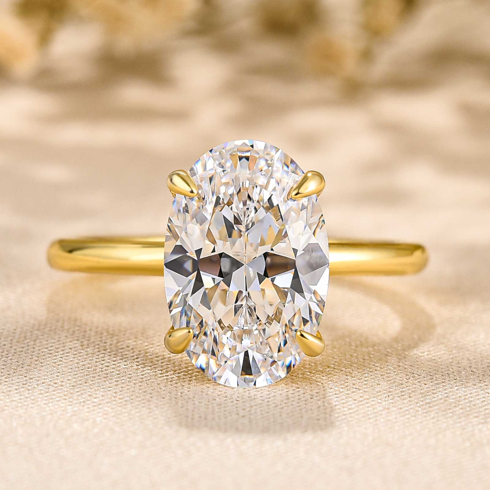 Classic 4.5Ct Solitaire Oval Cut Hidden Halo Engagement Ring In Sterling Silver