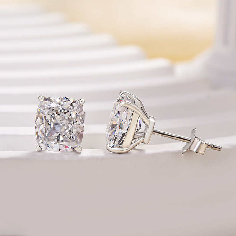 2.0Ct Classic Crushed Ice Cushion Cut Women's Stud Earrings In Sterling Silver
