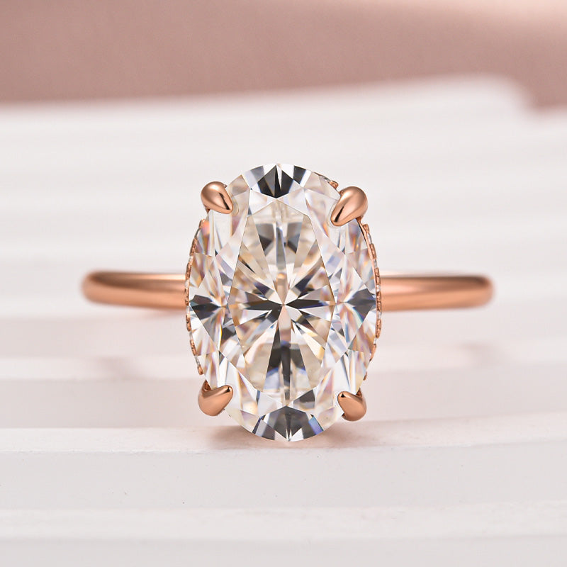 Classic 4.5Ct Solitaire Oval Cut Hidden Halo Engagement Ring In Sterling Silver