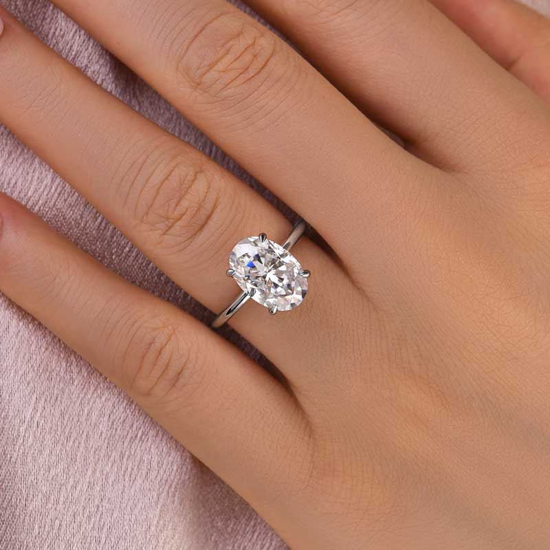 Classic 4.5Ct Solitaire Oval Cut Hidden Halo Engagement Ring In Sterling Silver