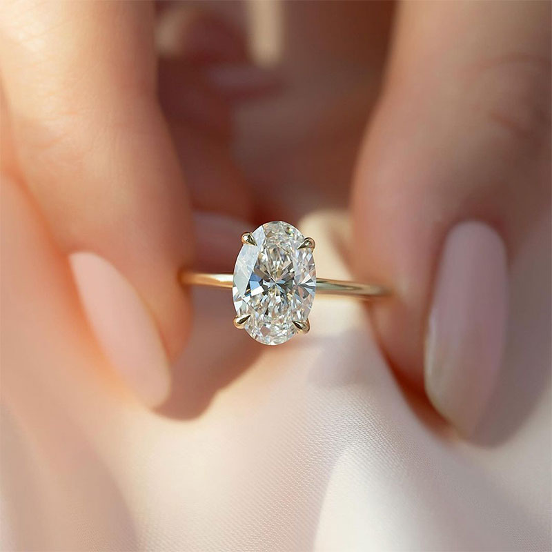 Classic 4.5Ct Solitaire Oval Cut Hidden Halo Engagement Ring In Sterling Silver