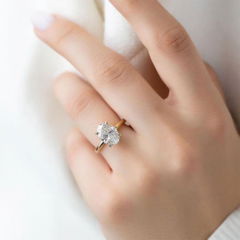 Classic 4.5Ct Solitaire Oval Cut Hidden Halo Engagement Ring In Sterling Silver