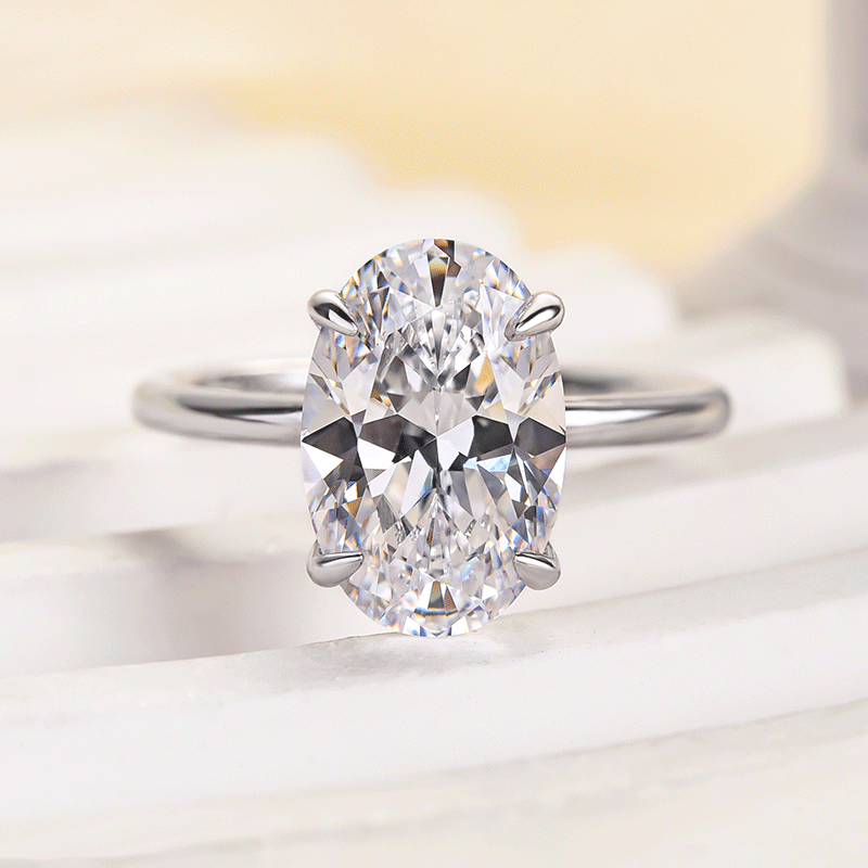 Classic 4.5Ct Solitaire Oval Cut Hidden Halo Engagement Ring In Sterling Silver