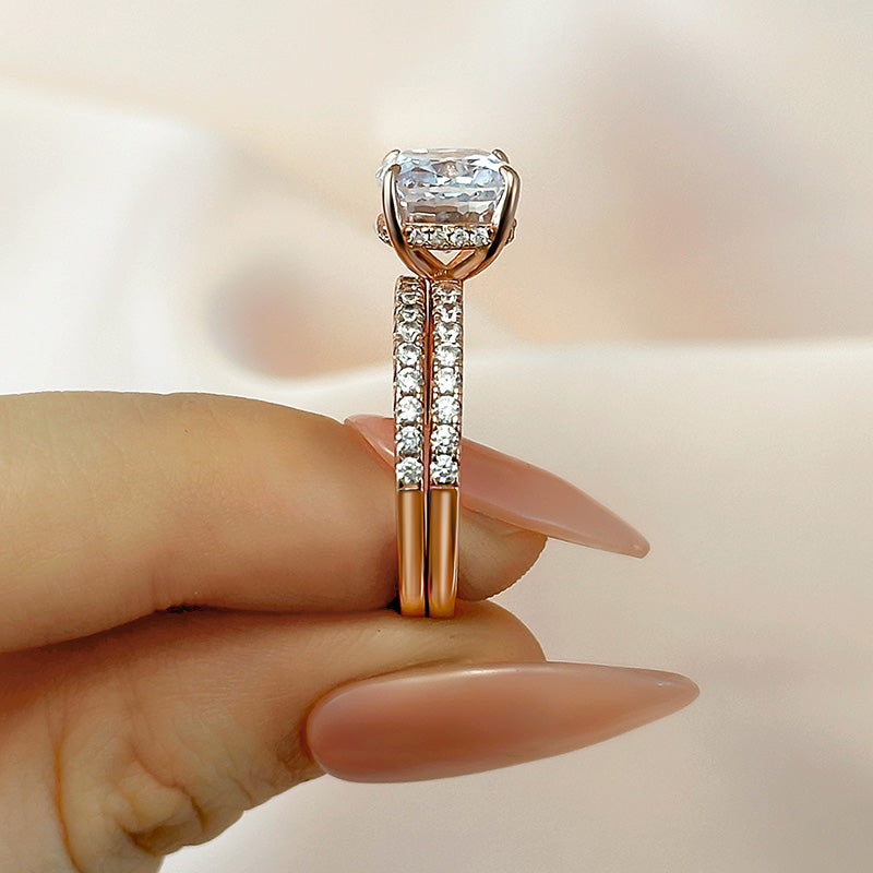 2.5 Carat Cushion Cut Bridal Wedding Ring Set Travel Ring With Half Eternity Wedding Band