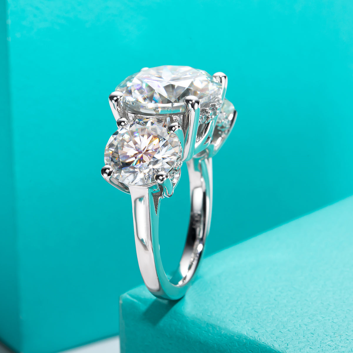 Round Cut 3 Stone Moissanite Engagement Ring (11 cttw)