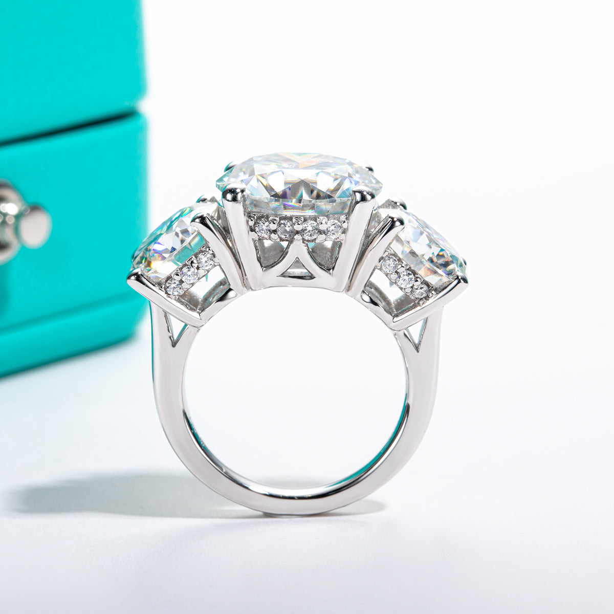 Round Cut 3 Stone Moissanite Engagement Ring (11 cttw)