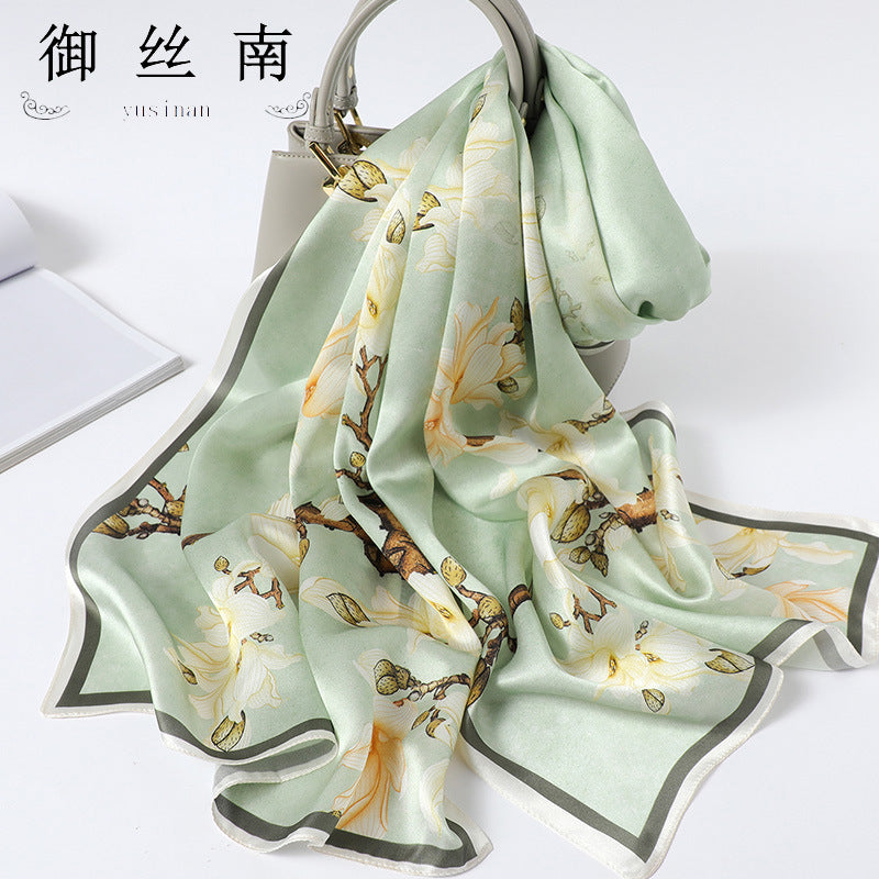 100% Mulberry Silk Scarf - Premium Floral Crepe Satin Long Wrap for Women