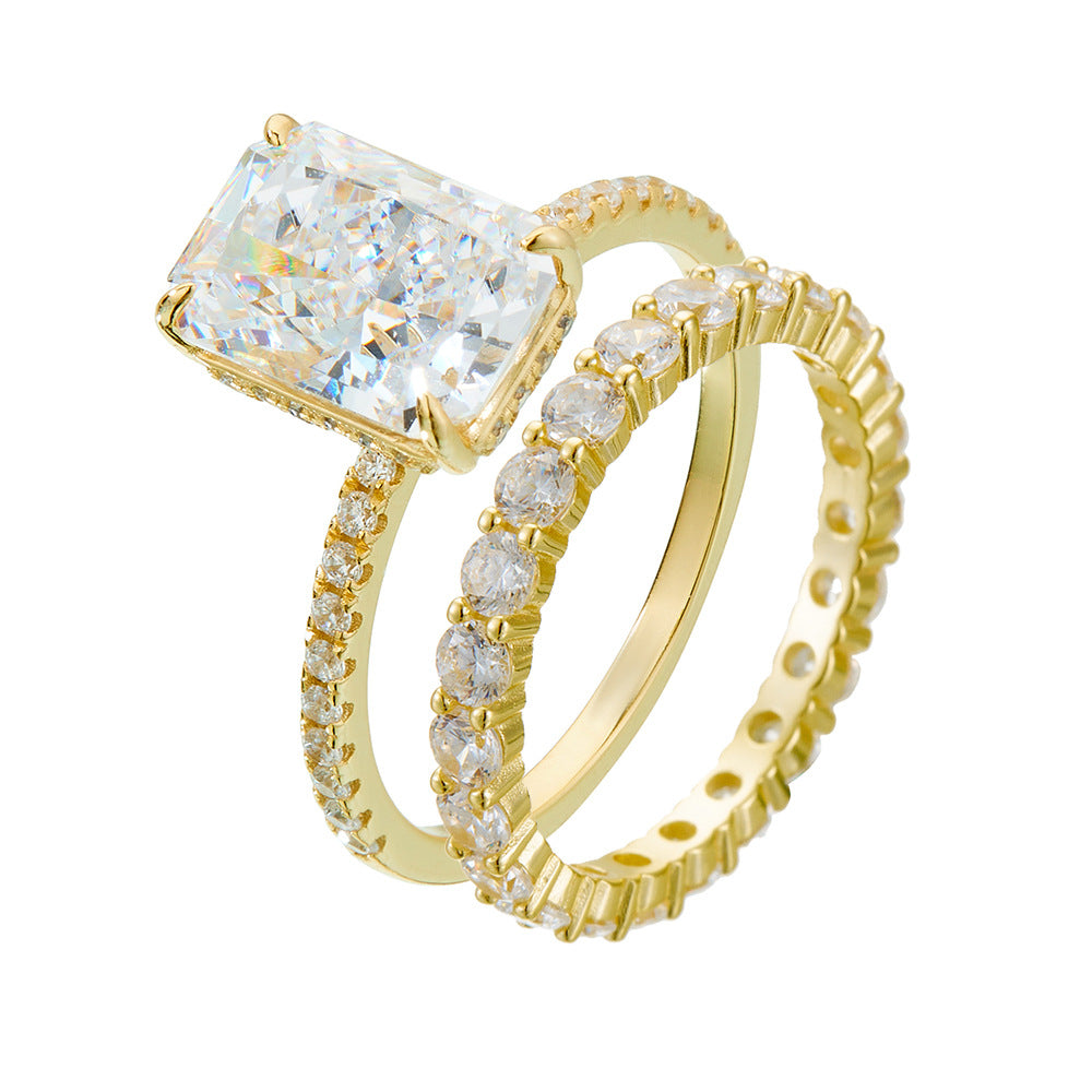 925 Sterling Silver 3.5 CT Ice Flower Cut 5A Zircon Ring Set for Women, Luxury Cushion Cut Stackable Bridal Rings, Trendy Aesthetic Jewelry Gift