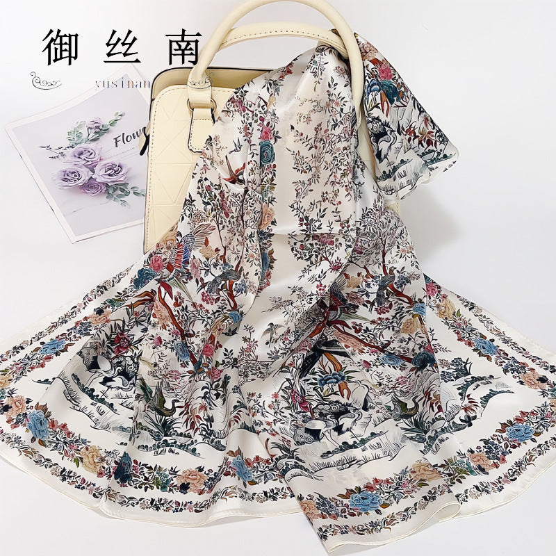 100% Mulberry Silk Scarf - Premium Floral Crepe Satin Long Wrap for Women