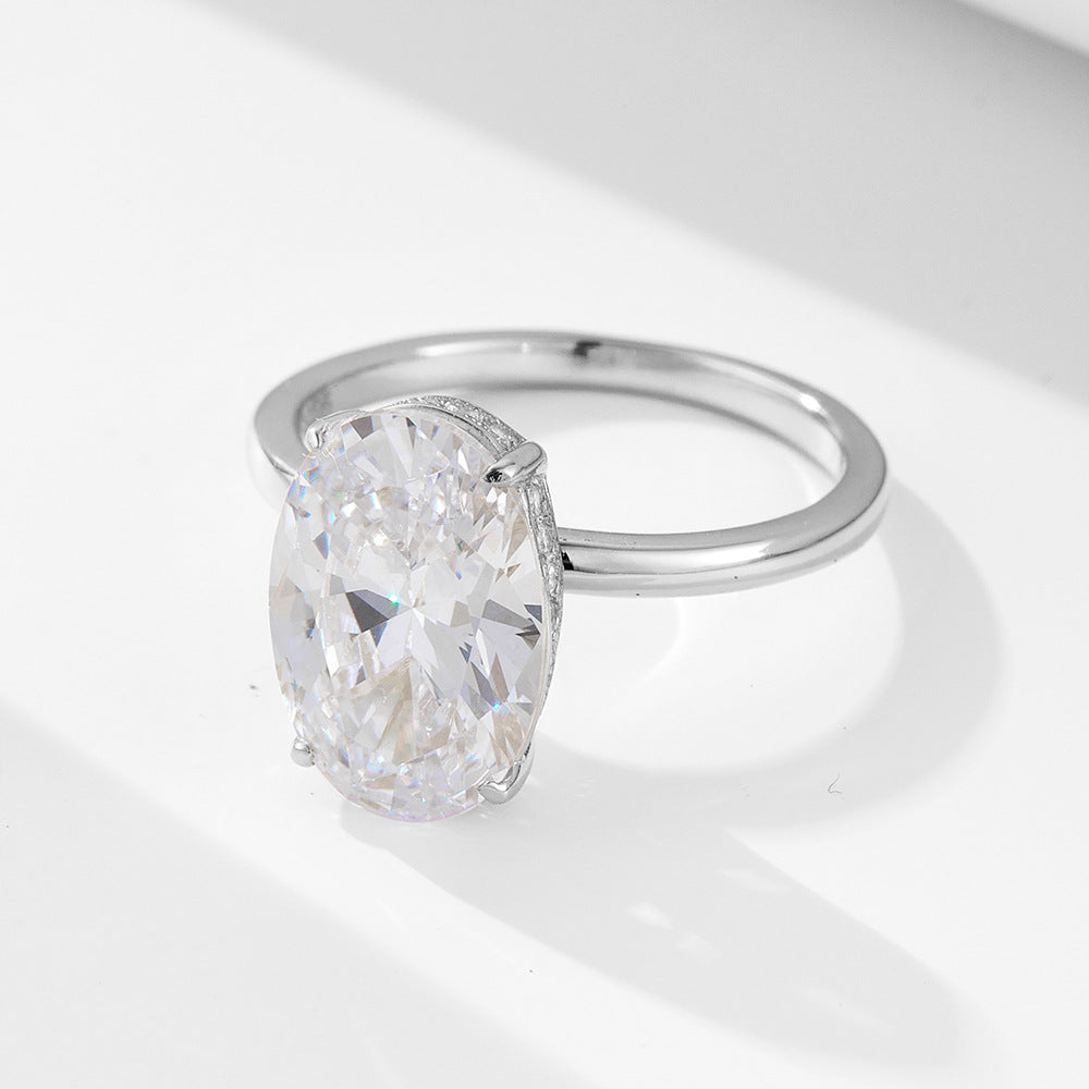 S925 Sterling Silver 4.5 CT Oval Cut 5A Cubic Zirconia Ring for Women, Premium Luxury 8x12mm Simulated Diamond Statement Ring, High Quality Fine Jewelry