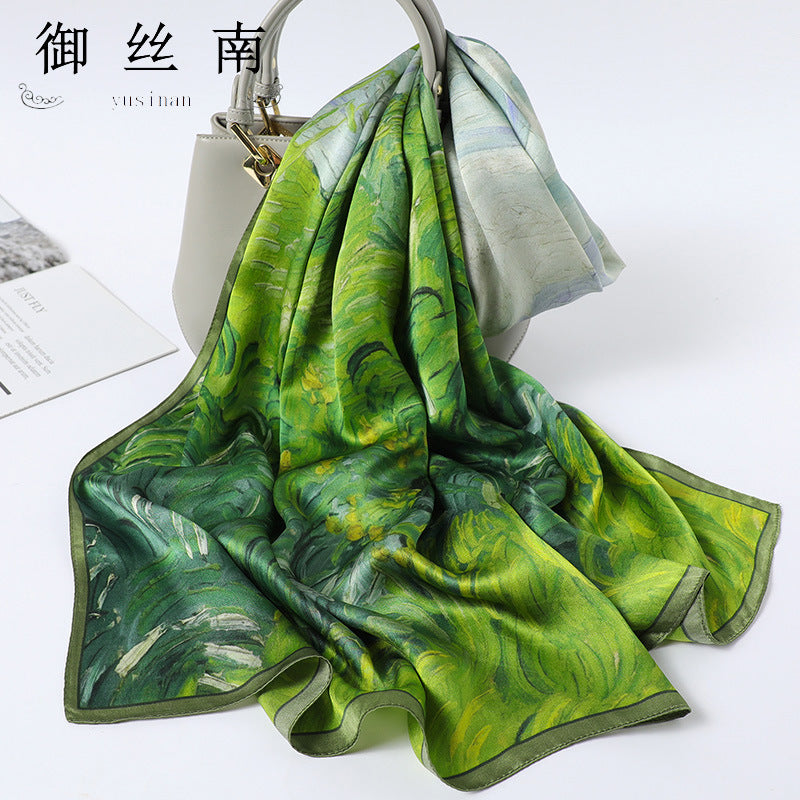 100% Mulberry Silk Scarf - Premium Floral Crepe Satin Long Wrap for Women