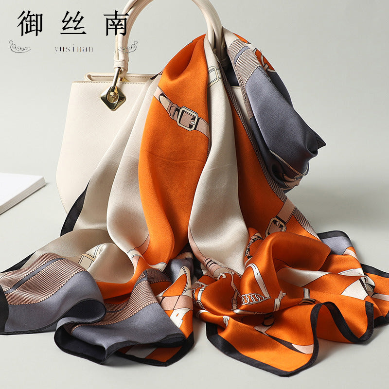 100% Mulberry Silk Scarf - Premium Floral Crepe Satin Long Wrap for Women
