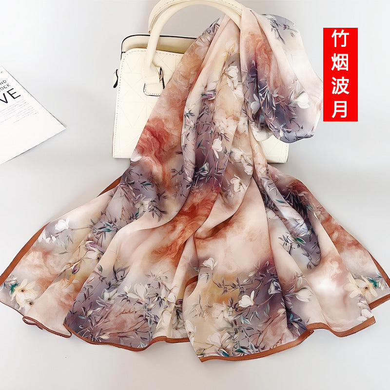 100% Mulberry Silk Scarf - Premium Floral Crepe Satin Long Wrap for Women