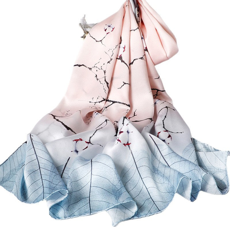 100% Mulberry Silk Scarf - Premium Floral Crepe Satin Long Wrap for Women