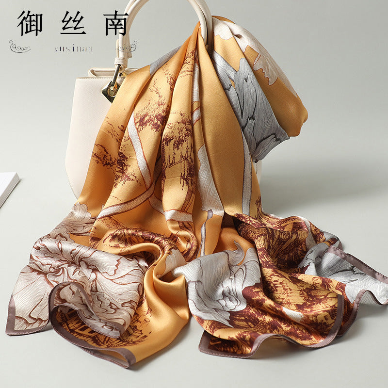 100% Mulberry Silk Scarf - Premium Floral Crepe Satin Long Wrap for Women