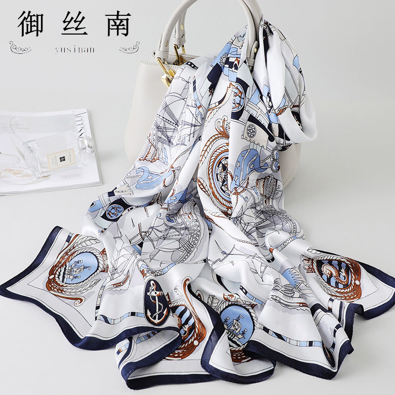 100% Mulberry Silk Scarf - Premium Floral Crepe Satin Long Wrap for Women