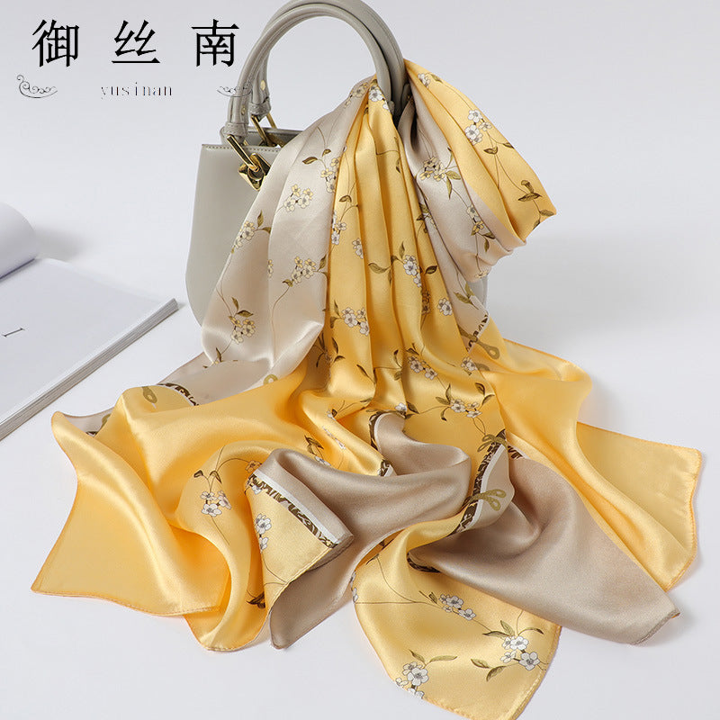 100% Mulberry Silk Scarf - Premium Floral Crepe Satin Long Wrap for Women