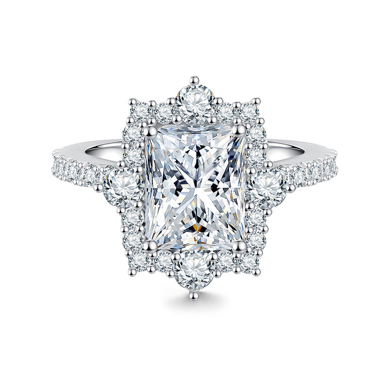 4ct Moissanite Cluster Ring — 925 Sterling Silver Engagement & Wedding Band