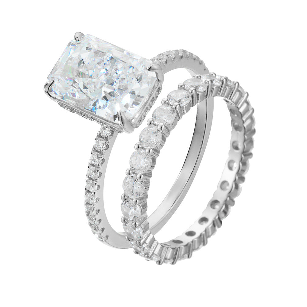 925 Sterling Silver 3.5 CT Ice Flower Cut 5A Zircon Ring Set for Women, Luxury Cushion Cut Stackable Bridal Rings, Trendy Aesthetic Jewelry Gift