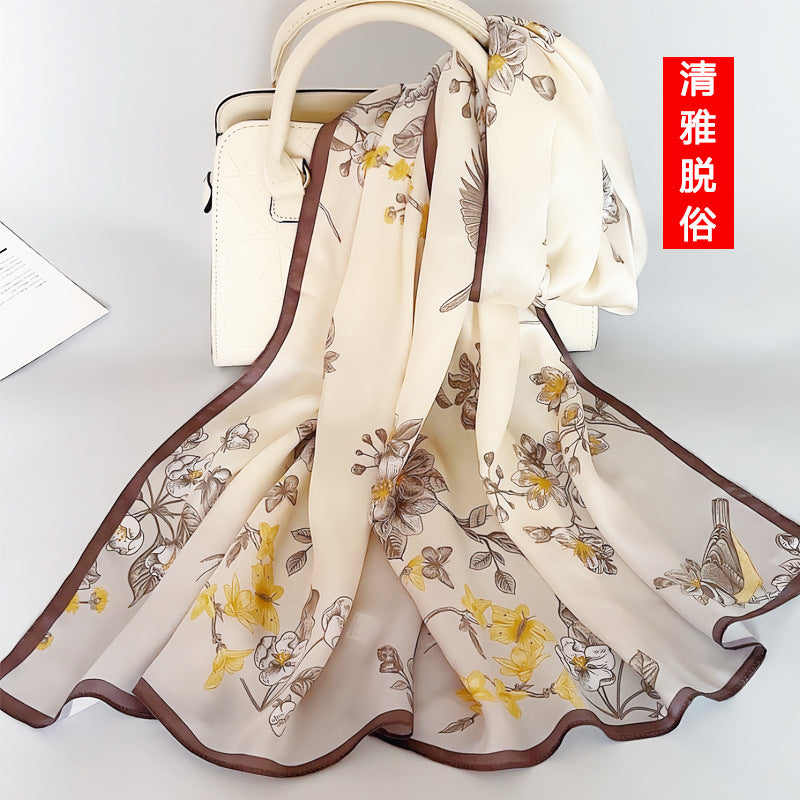 100% Mulberry Silk Scarf - Premium Floral Crepe Satin Long Wrap for Women