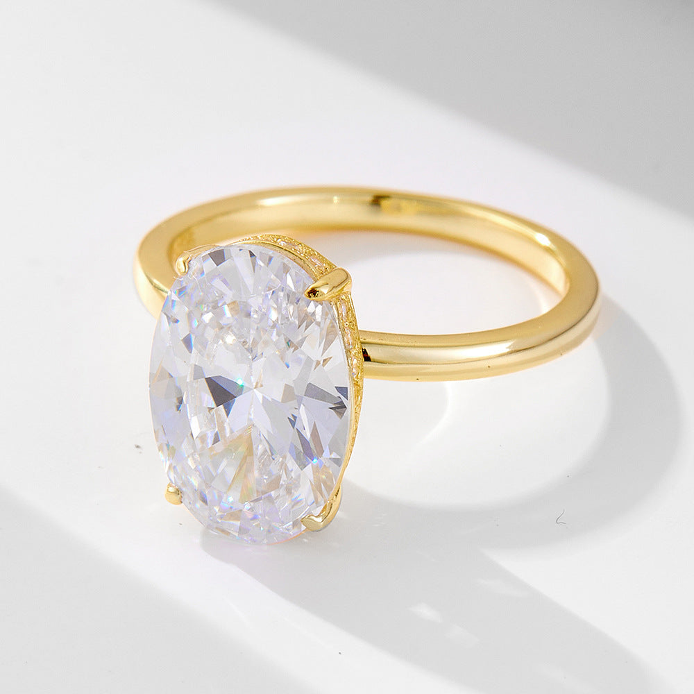 S925 Sterling Silver 4.5 CT Oval Cut 5A Cubic Zirconia Ring for Women, Premium Luxury 8x12mm Simulated Diamond Statement Ring, High Quality Fine Jewelry