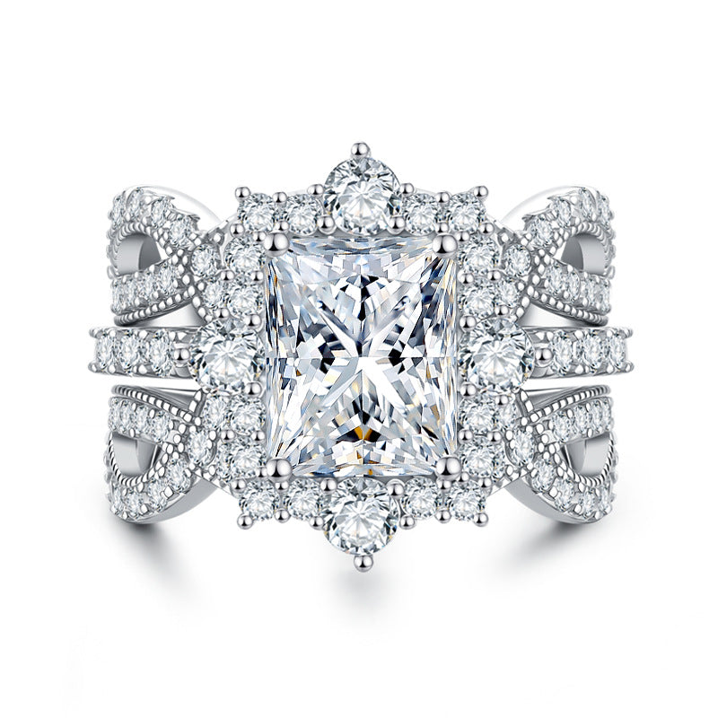 4ct Moissanite Cluster Ring — 925 Sterling Silver Engagement & Wedding Band