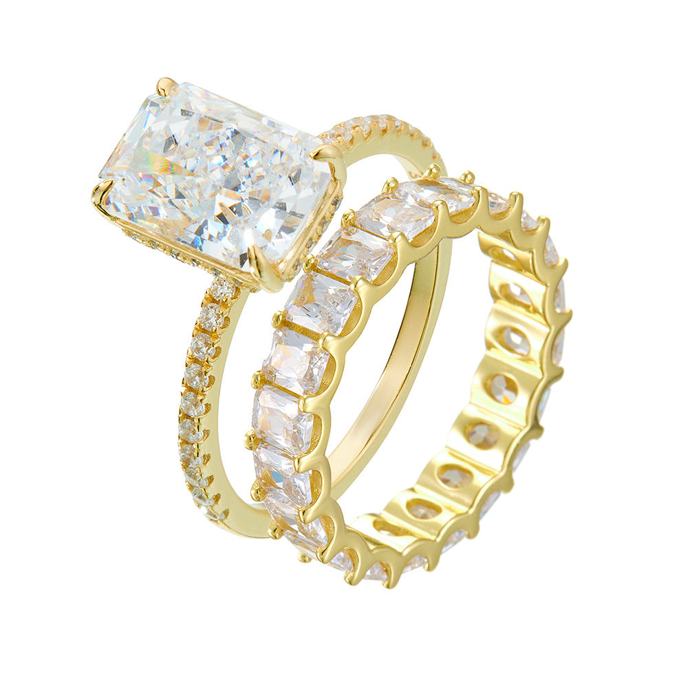 S925 Sterling Silver Square Cut 5A Cubic Zirconia Ring Set for Women, Minimalist Stackable Diamond Rings, Trendy Aesthetic Jewelry Gift