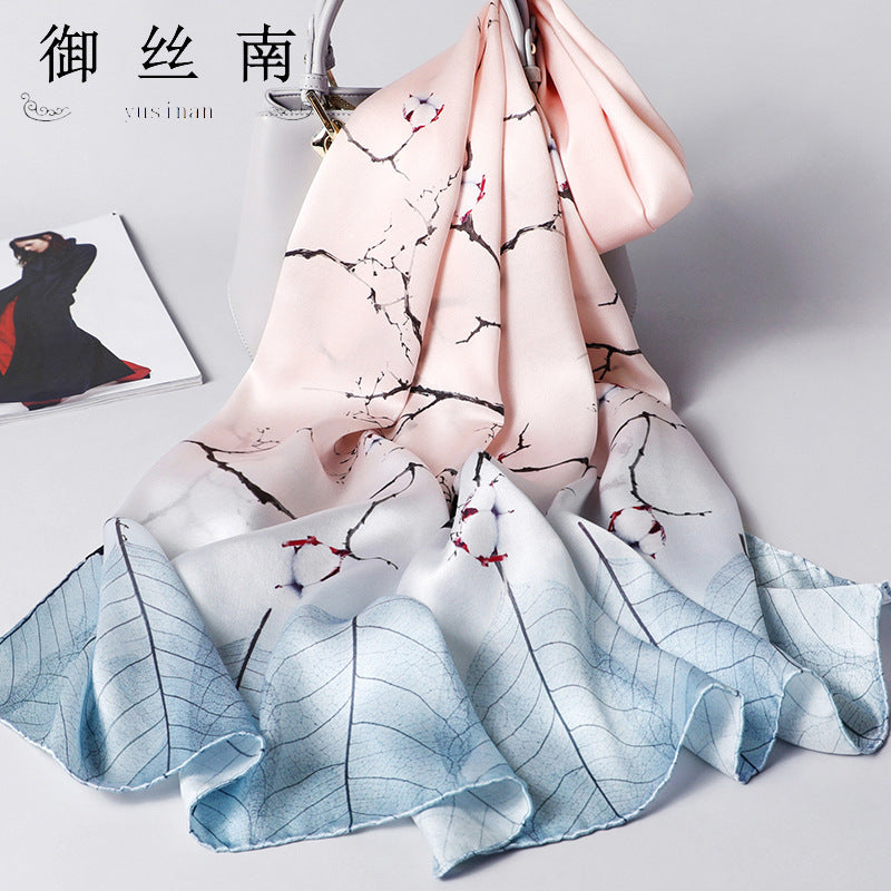 100% Mulberry Silk Scarf - Premium Floral Crepe Satin Long Wrap for Women