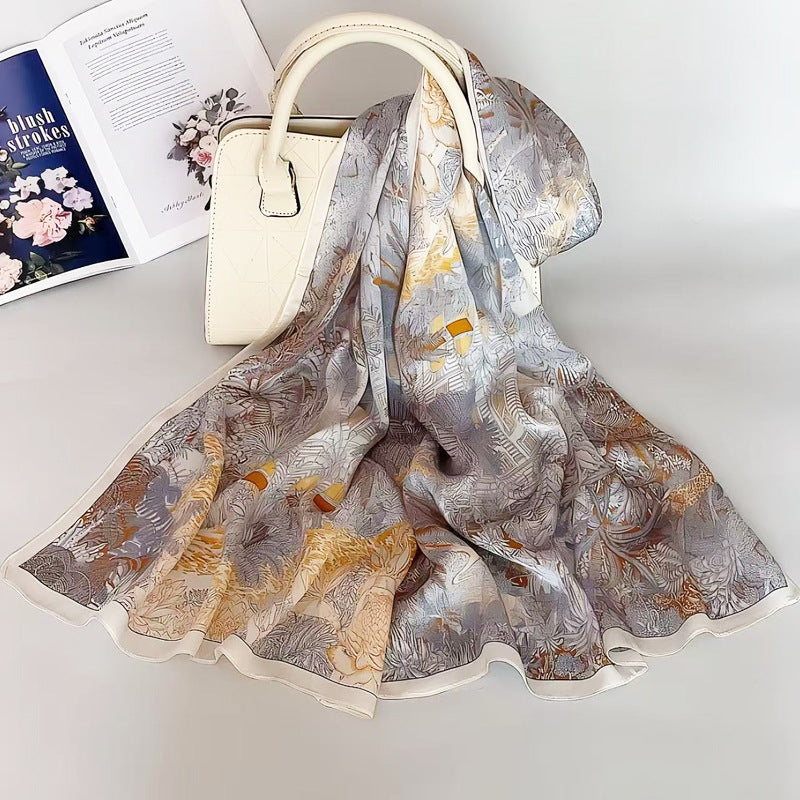 100% Mulberry Silk Scarf - Premium Floral Crepe Satin Long Wrap for Women