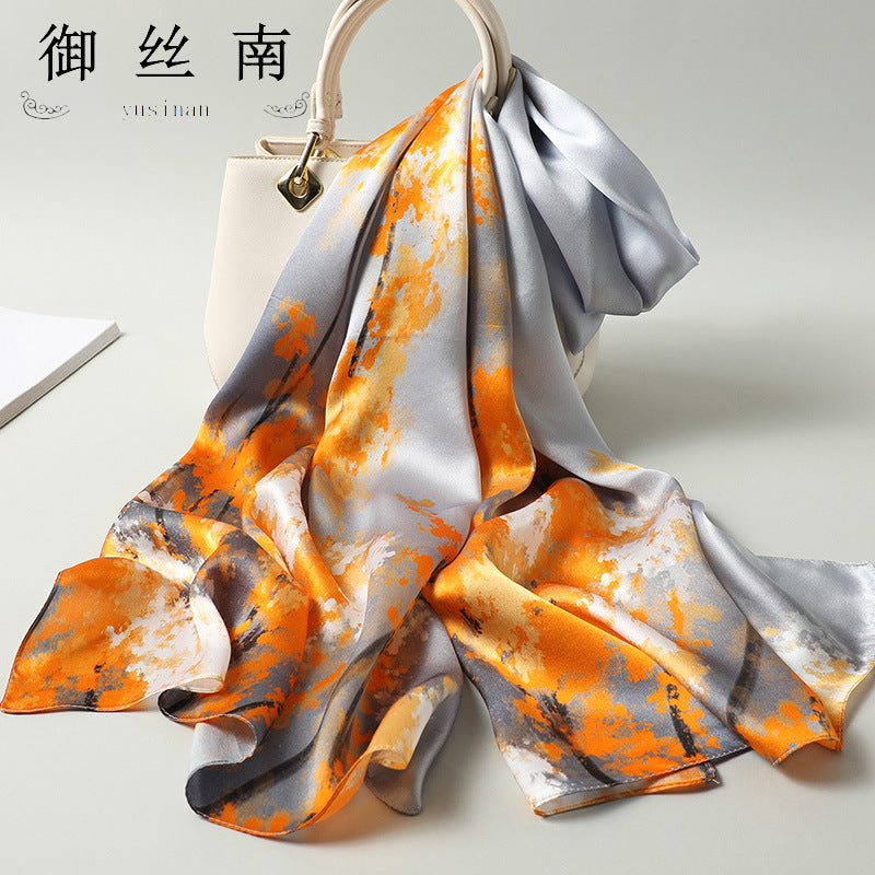 100% Mulberry Silk Scarf - Premium Floral Crepe Satin Long Wrap for Women