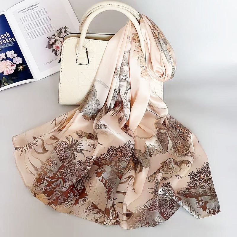 100% Mulberry Silk Scarf - Premium Floral Crepe Satin Long Wrap for Women