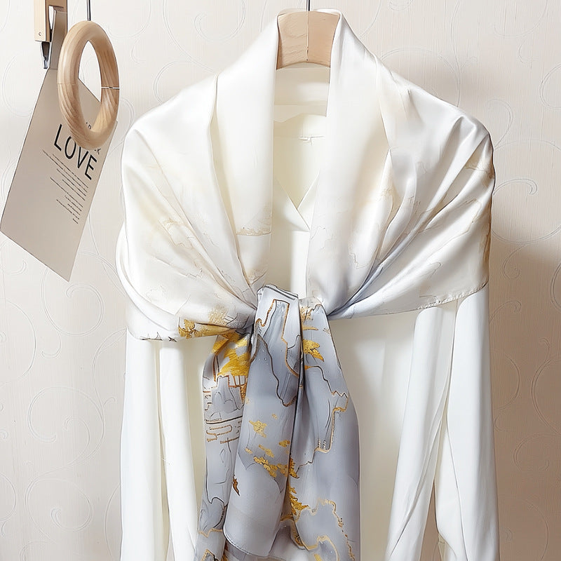100% Mulberry Silk Scarf - Premium Floral Crepe Satin Long Wrap for Women
