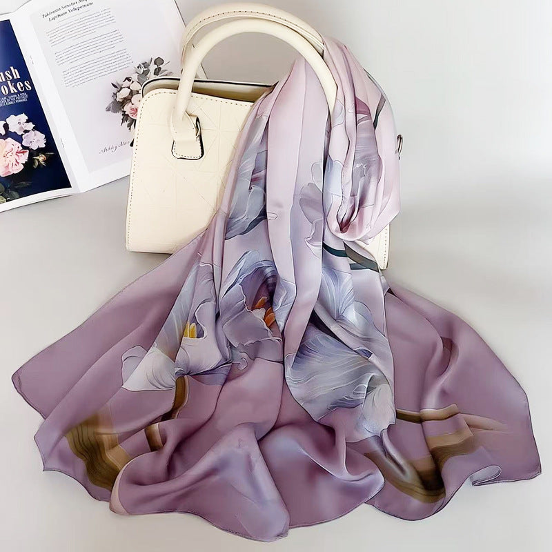 100% Mulberry Silk Scarf - Premium Floral Crepe Satin Long Wrap for Women