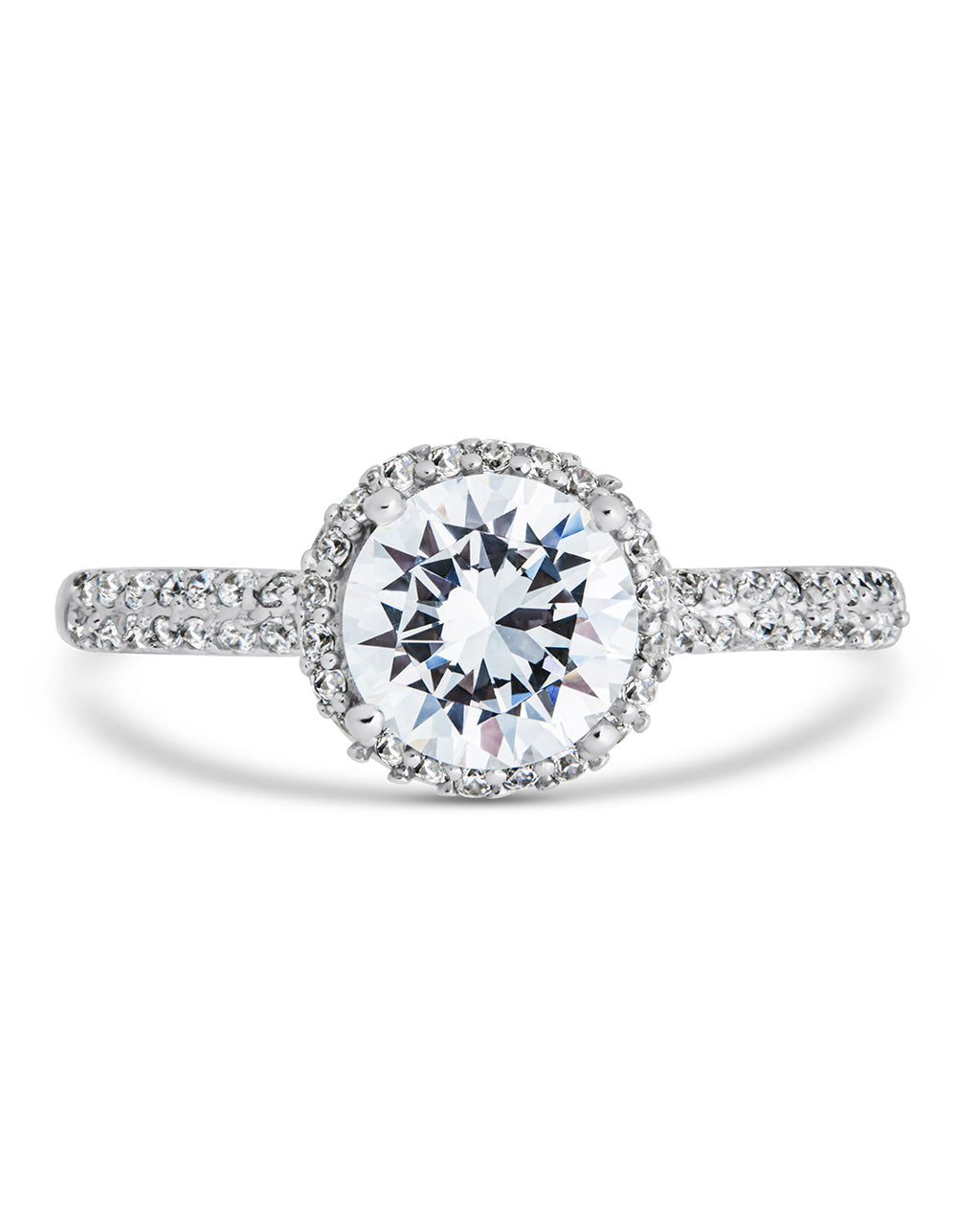 Sterling Silver Round Brilliant CZ Ring with Bead Set Border