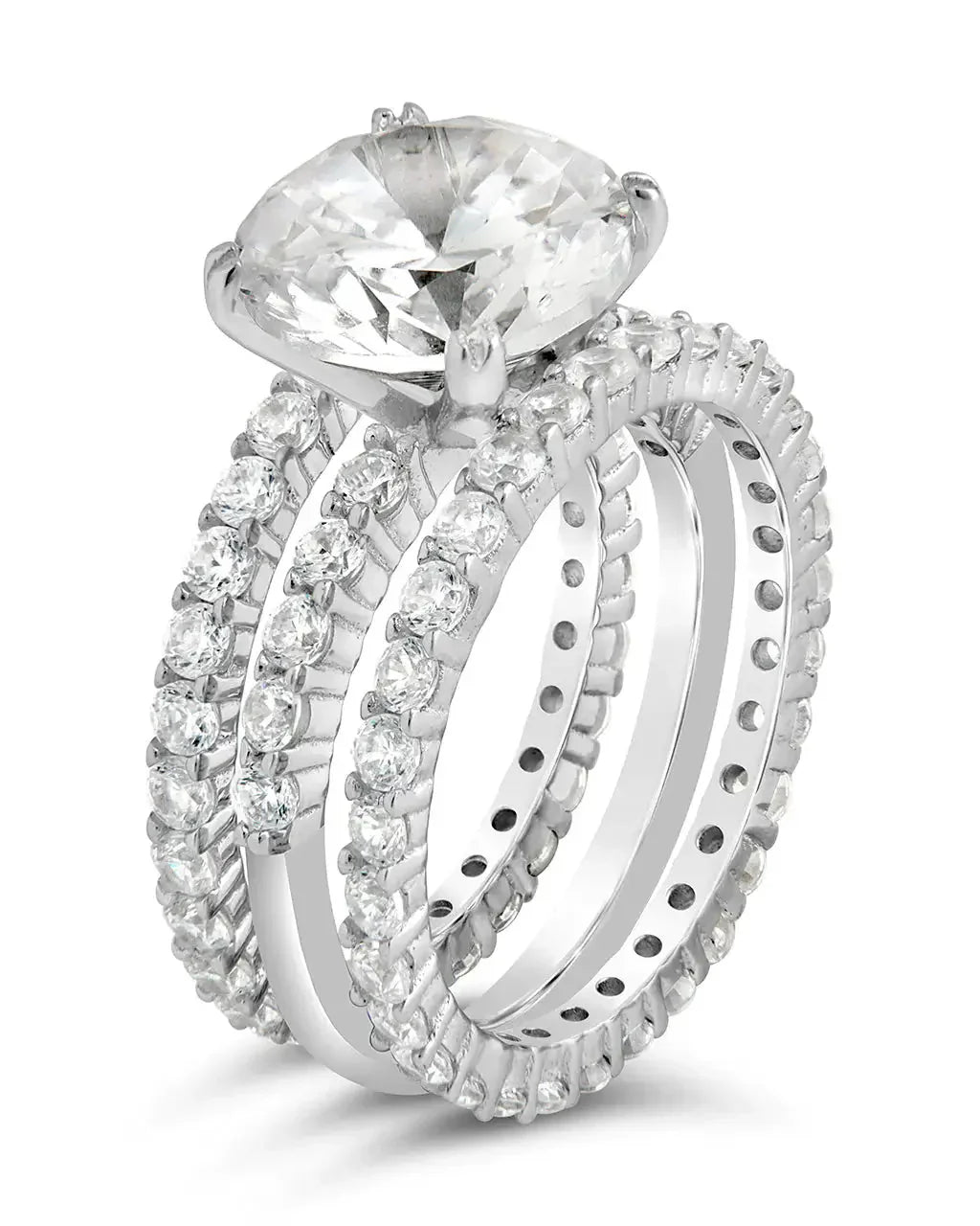 Sterling Silver Brilliant Engagement Ring Set of 3