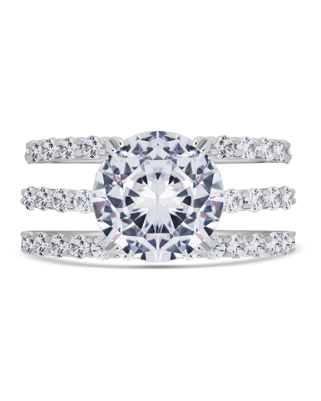 Sterling Silver Brilliant Engagement Ring Set of 3