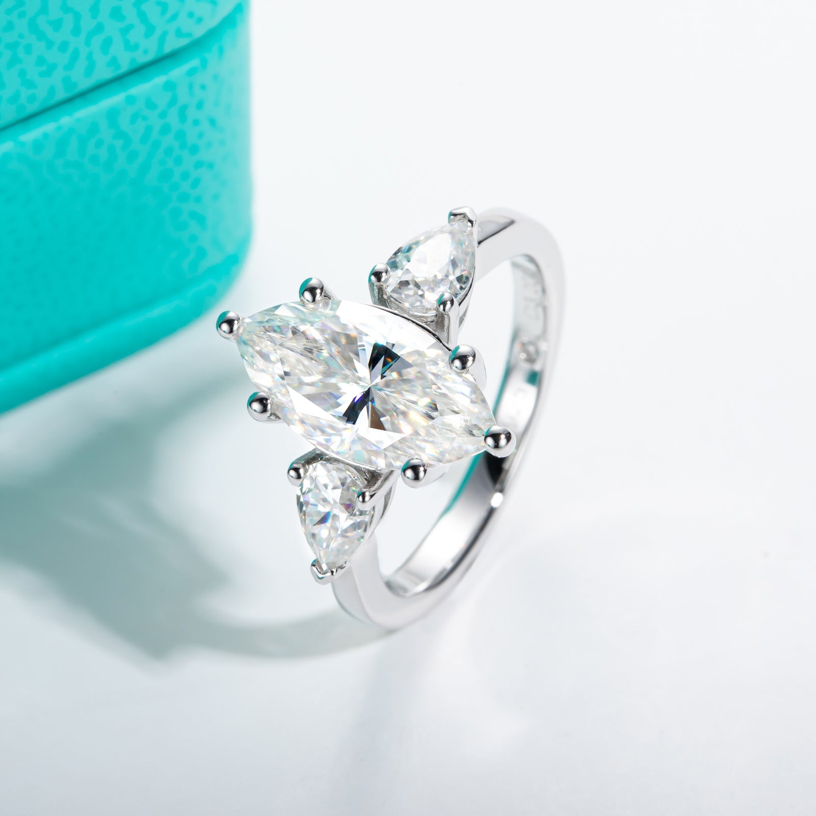 Marquise Cut 3 Stone Moissanite Engagement Ring (4 cttw)