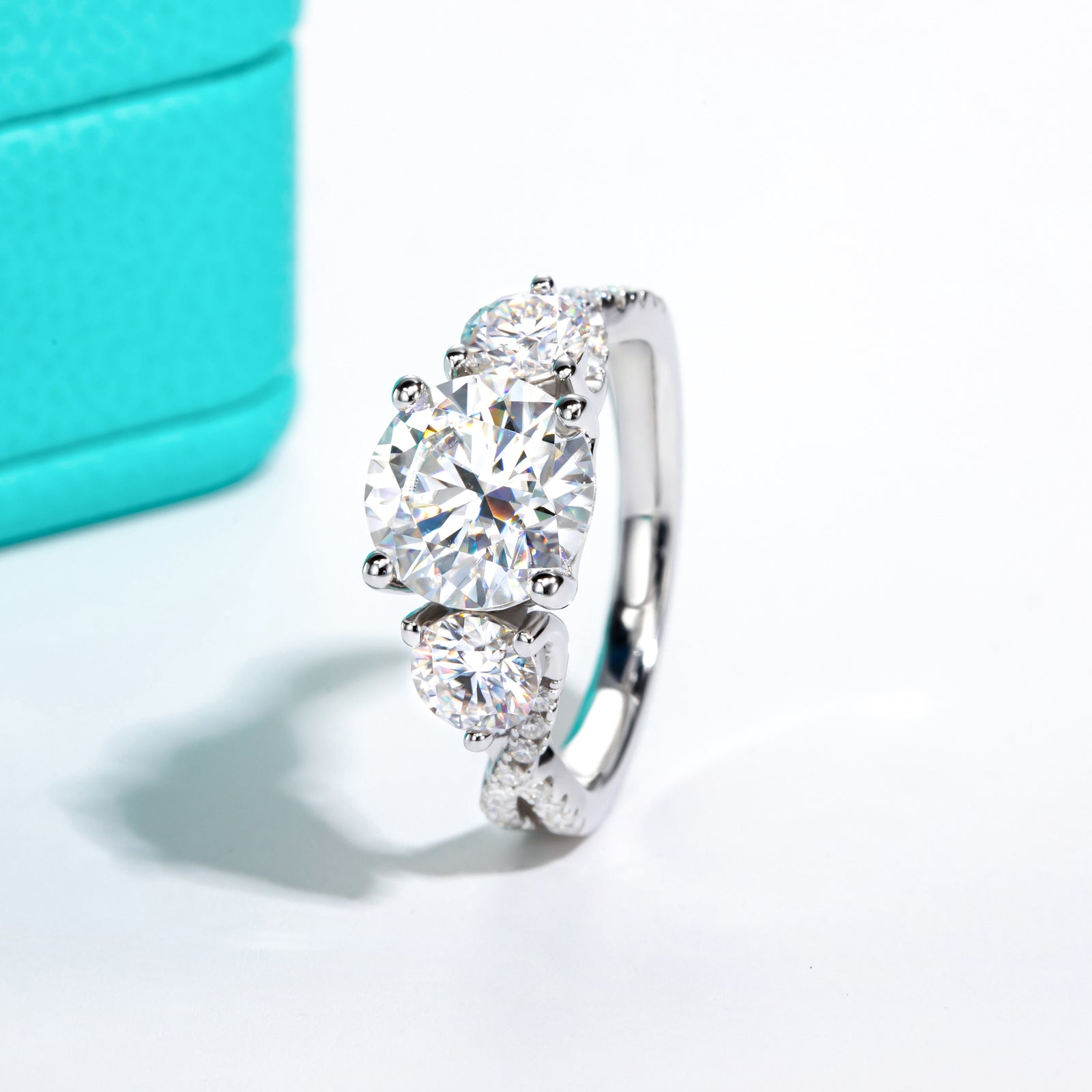 Round Cut 3 Stone Moissanite Engagement Ring (4.25cttw)