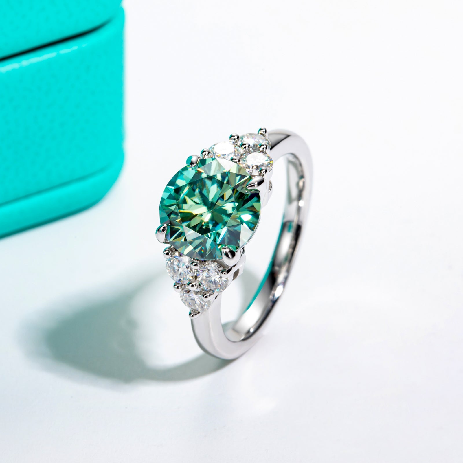 Light Blue Round Cut Moissanite Engagement Ring (3.6 cttw)
