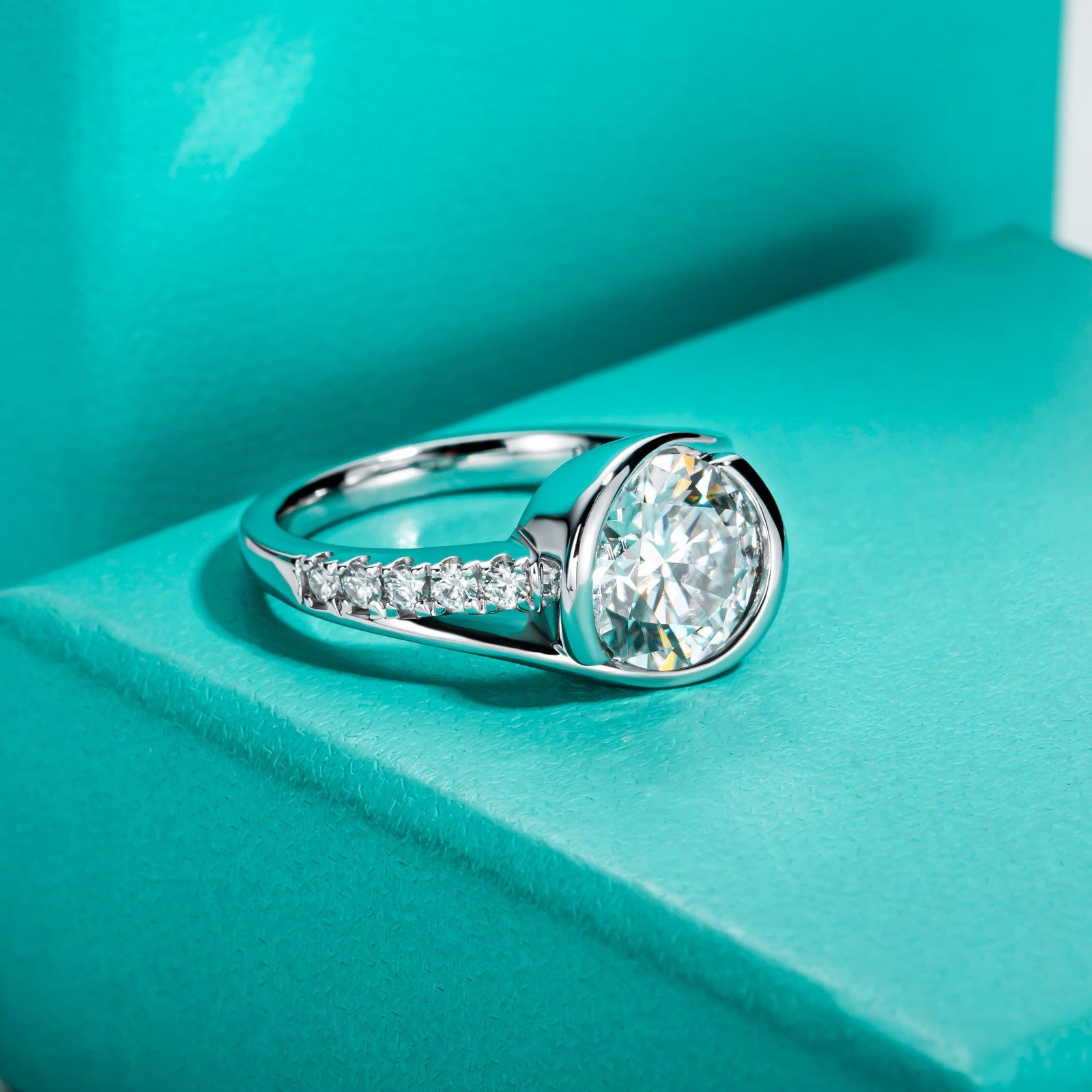 Round Cut Tension Moissanite Engagement Ring (3 ct)