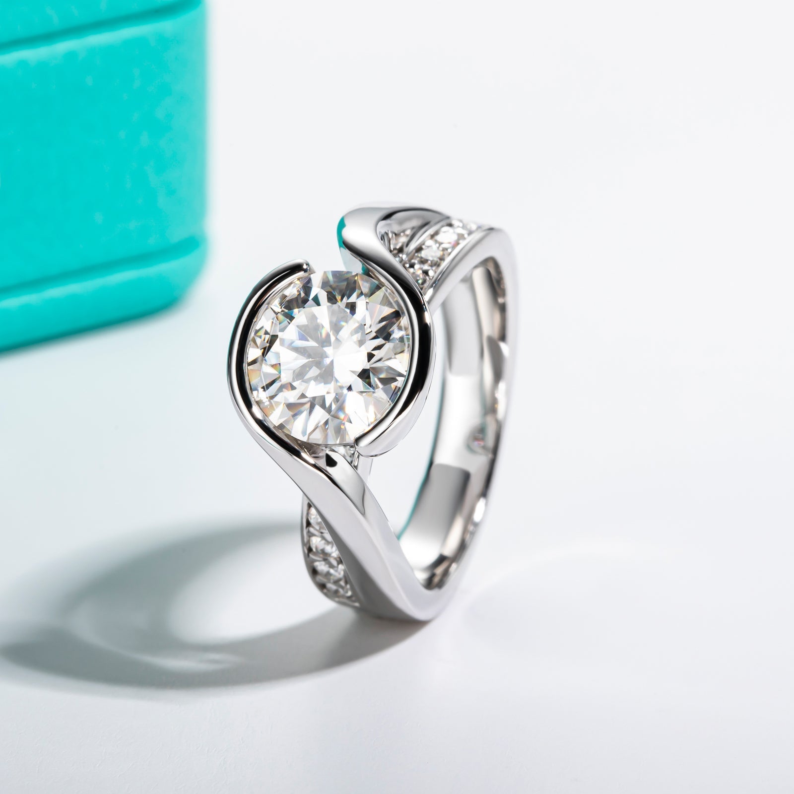 Round Cut Tension Moissanite Twisted Engagement Ring (3 ct)