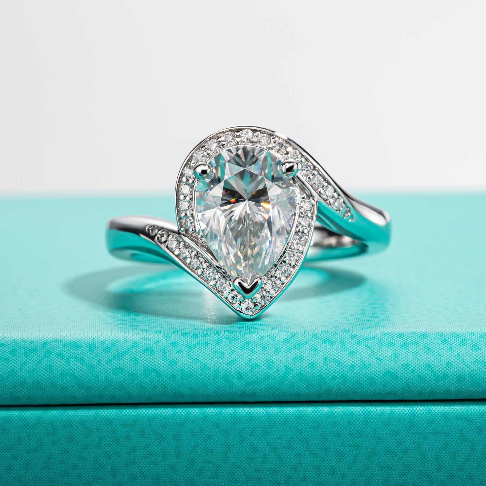 Pear Cut Halo Moissanite Engagement Ring (2.5 ct)