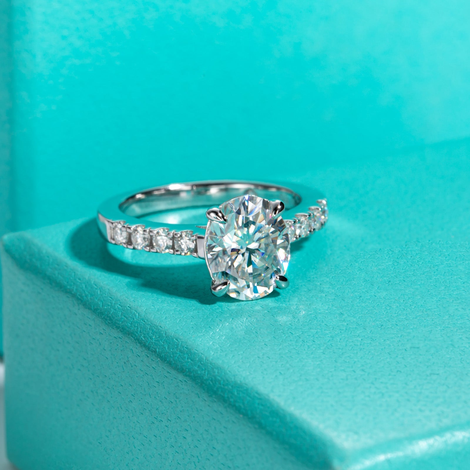 Oval Cut Pavé Moissanite Engagement Ring (3ct)