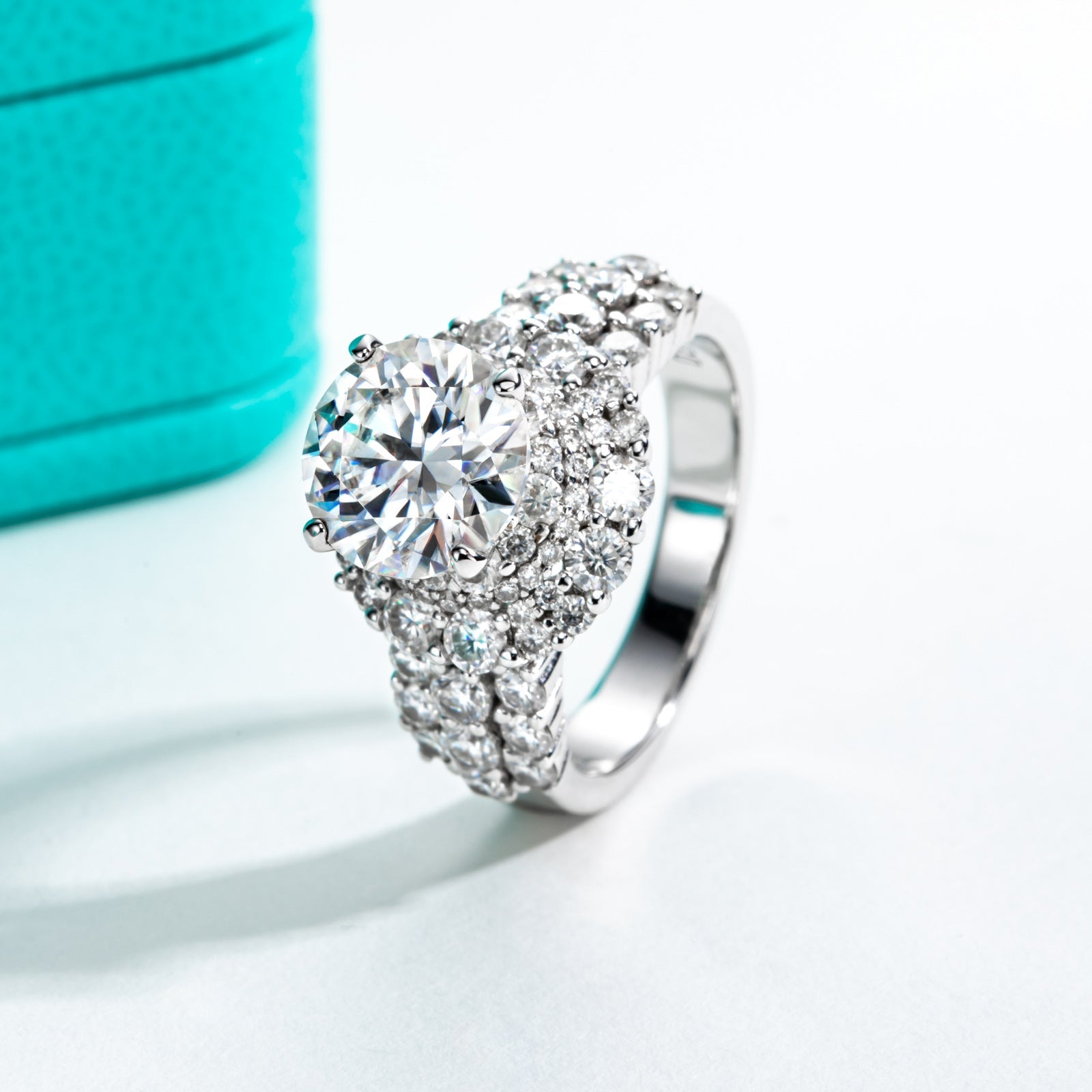 Round Cut Halo Moissanite Engagement Ring (4.75 cttw)