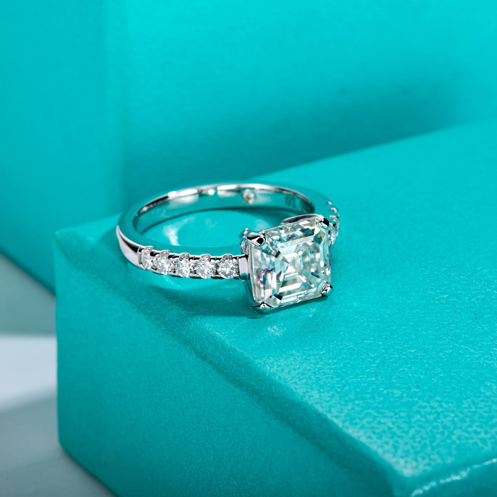Asscher Cut Pavé Moissanite Engagement Ring (3.3 cttw)