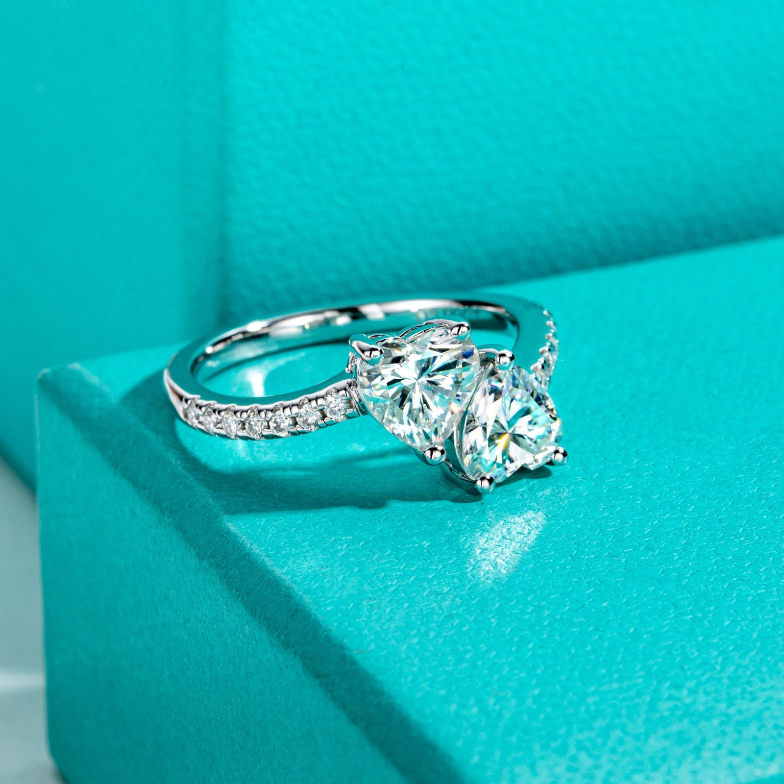 Two-Stone Heart Cut Moissanite Engagement Ring (2.17 cttw)