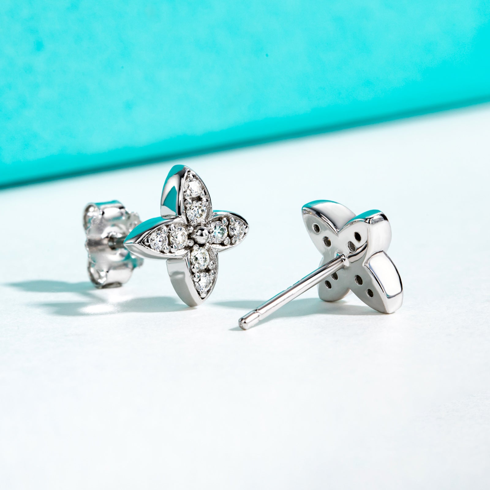 Moissanite Four Leaf Stud Earrings