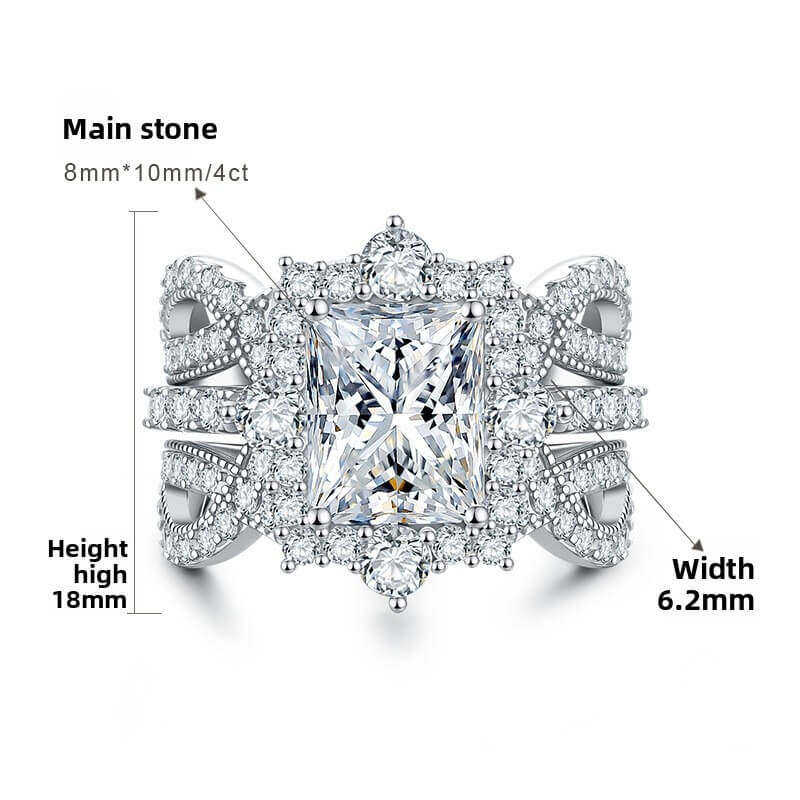 4ct Moissanite Cluster Ring — 925 Sterling Silver Engagement & Wedding Band